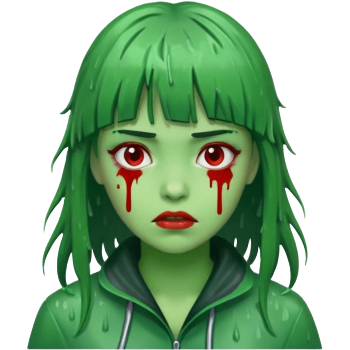 Zunbi na chuva cabelo de franjinha pele verde sangrenta mulher  emoji