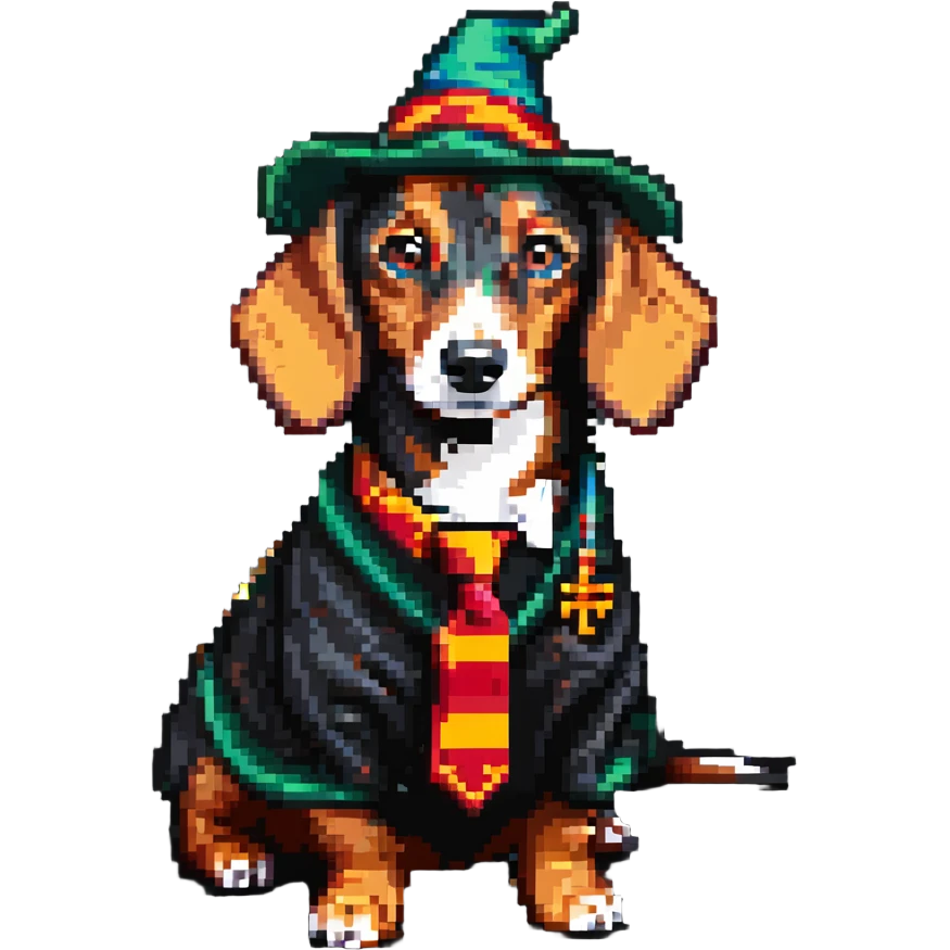 A dachshund in a Harry Potter costume emoji