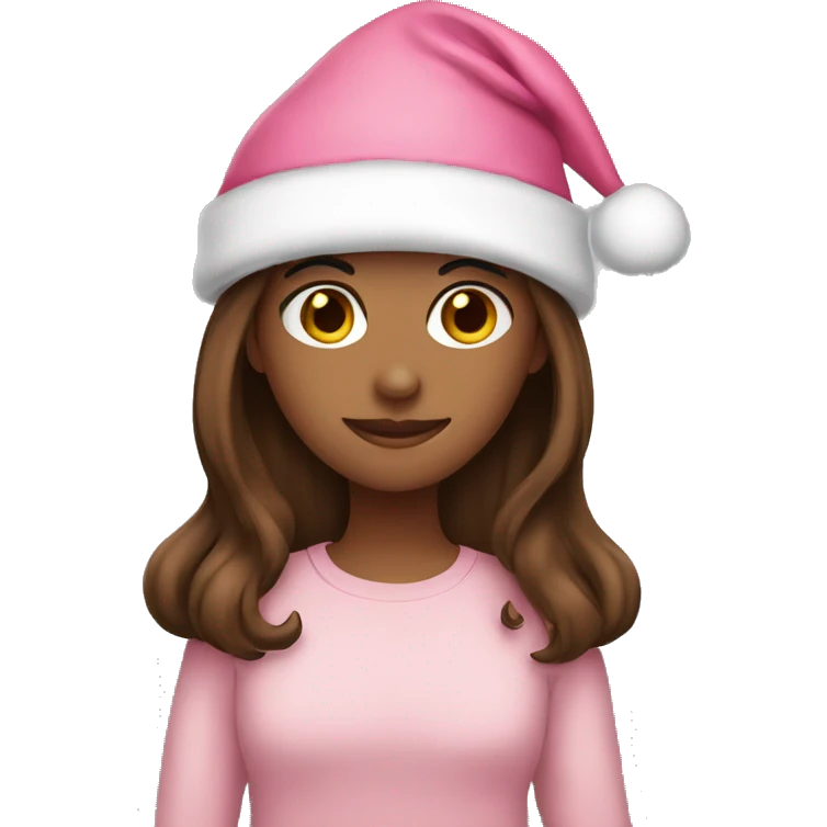 Girl brown hair pink chrismas hat emoji