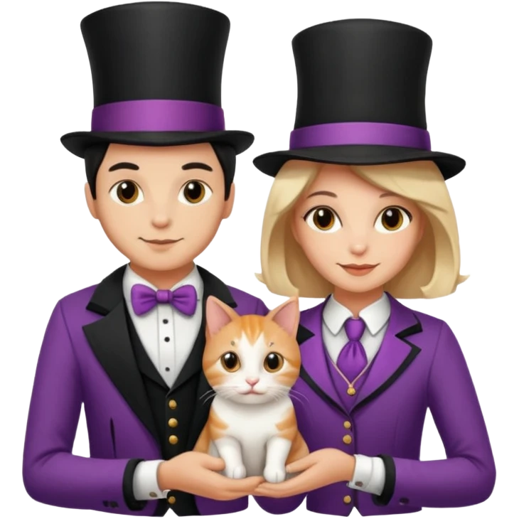 magician couple and their pet cat emoji