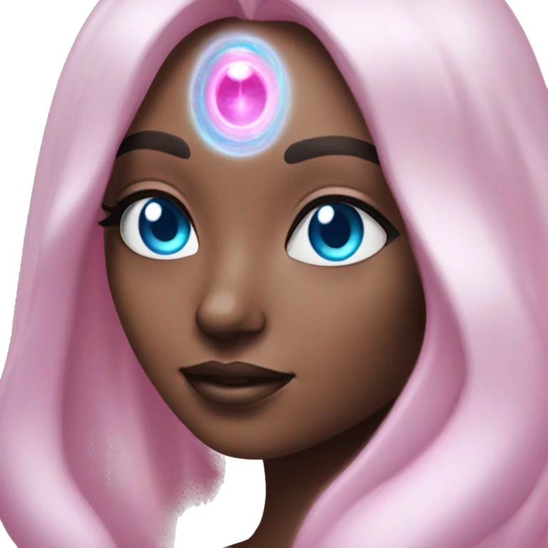 magical diva with thin pink andromedan skin long hair and blue eyes glowing third eye emoji