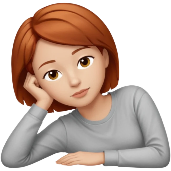 a woman, alone, short hair, light skin, auburn hair, laying on her side emoji