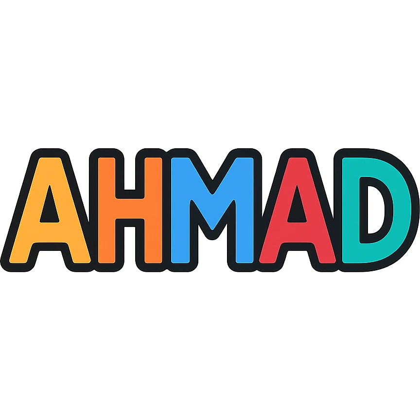 Der Name Ahmad als bunte Outline-Icon-Grafik mit Text emoji
