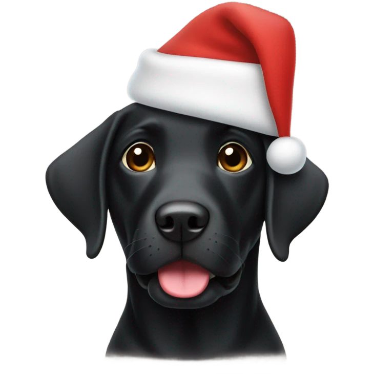 Black Labrador wearing a Santa hat emoji