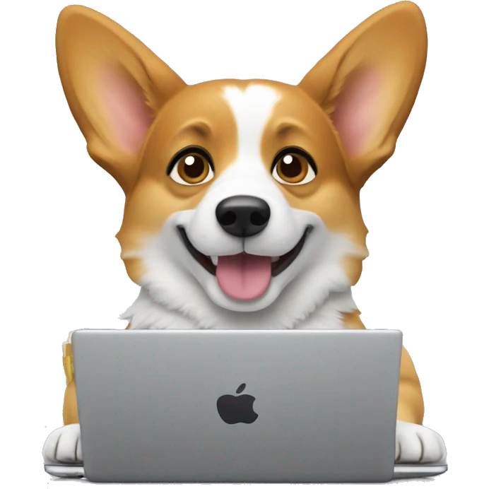 Corgi working on a macbook pro emoji