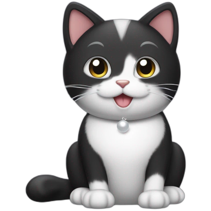 Cute happy Tux cat,The tail is always raised, and the tip of the tail is a small white ball. emoji