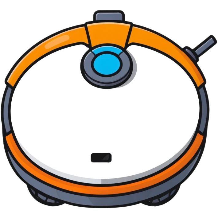 cute cleaning robot vacuum with blue, grey, and orange colors on wheels emoji