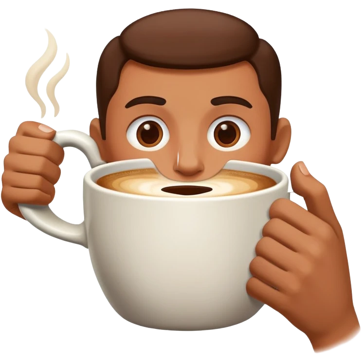person with coffee addiction drinking from a giant mug emoji