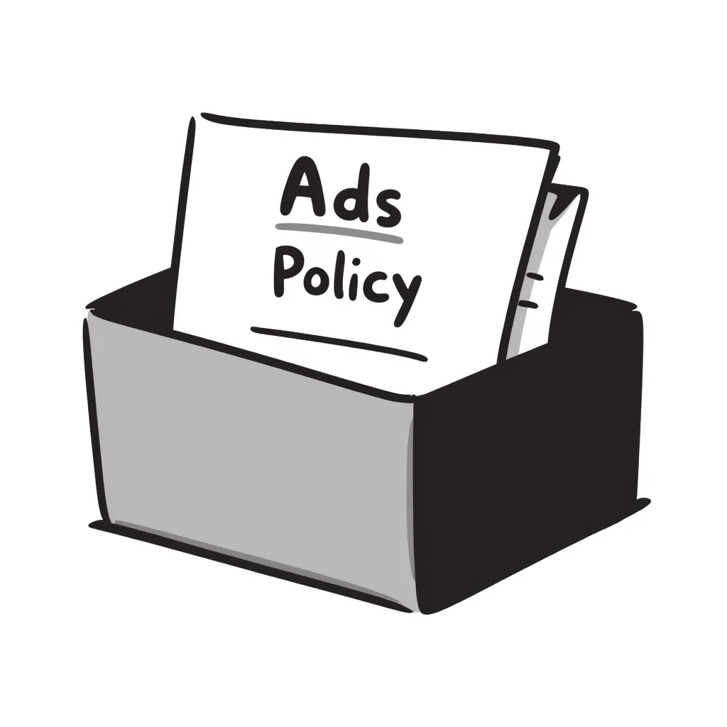 A document or folder with "Ads policy" written on the cover page in clear text emoji
