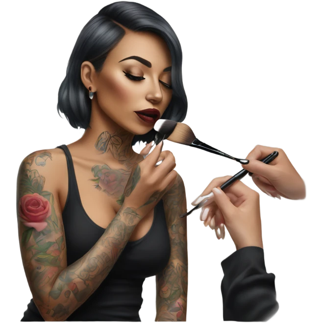 Hyper Realistic Beautiful lightly tattooed woman having make-up applied  emoji