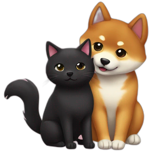 shibainu and black cat being-in-love emoji