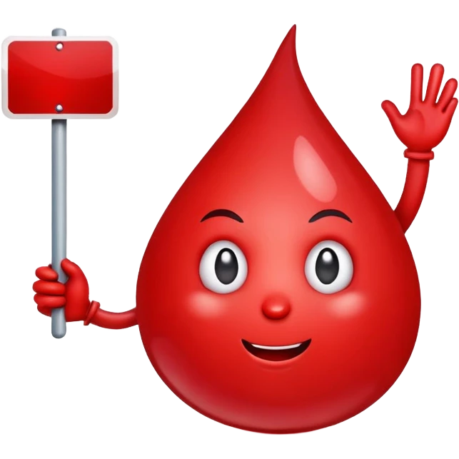 blood drop character holding a B.R.B. sign emoji