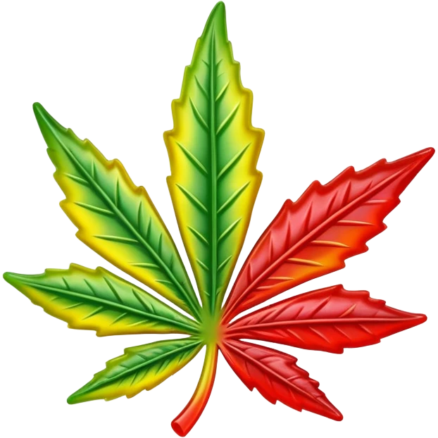 colorful shiny gusher gummy shaped like a cannabis leaf emoji