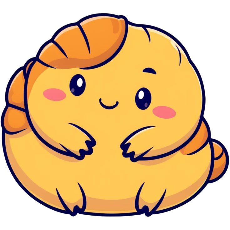 cute croissant with blushing cheeks and tiny arms emoji