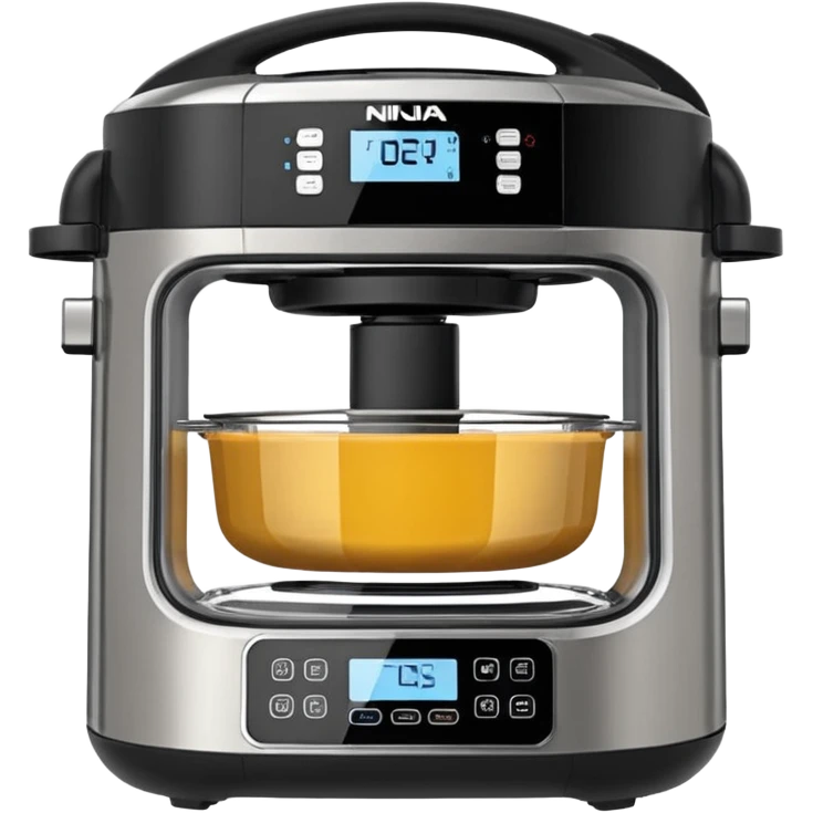 A highly realistic emoji-style illustration of the Ninja Combi all-in-one multicooker, shown front-facing. Stainless steel body with a large glass door. emoji