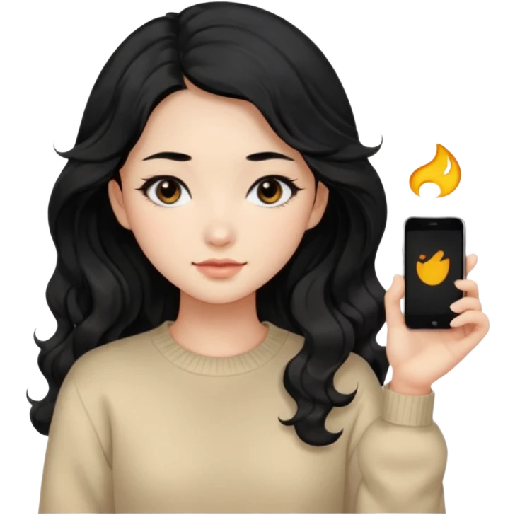 Beautiful girl,Black hair, wavy long hair,Black eyes,Chinese, beige sweater  emoji