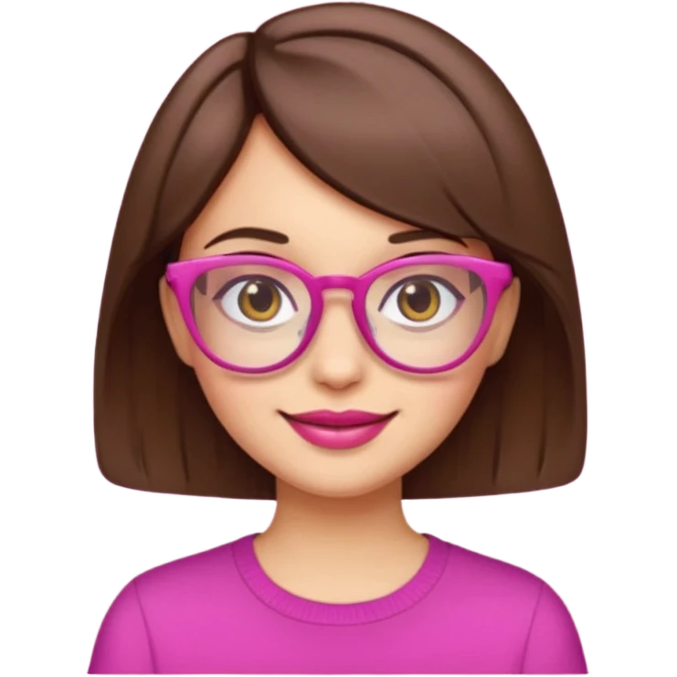 short brown hair girl with glasses and pink lips, emoji style emoji