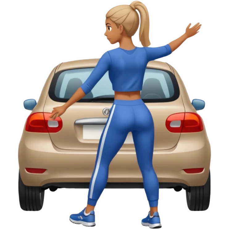 mujer empujando un carro automovil  por la parte trasera emoji