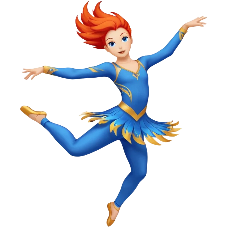 lyrical dancer mid-air firebird jump blue outfit expressive emoji