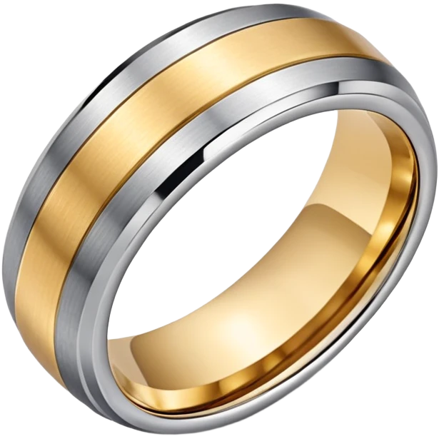 Two tone Tungsten silver and gold metal ring emoji