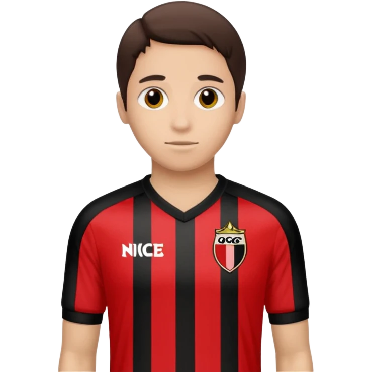 Supporter de L’ogc Nice. Maillot de foot rouge et noir (bandes) logo Kappa. Et logo de L’ogc Nice original. emoji