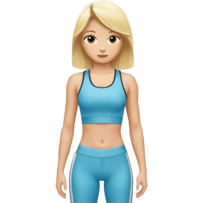 fröhliches, blondes Mädchen mit Sportkleidung, zeigt ihre Muskeln, Fitnessstudio-Hintergrund emoji