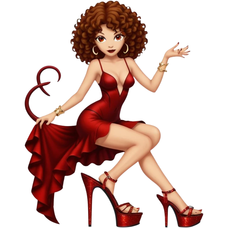 Lilith symbol seductress evil brown curly haired sexy succubus woman with clear glittery platform heels  emoji