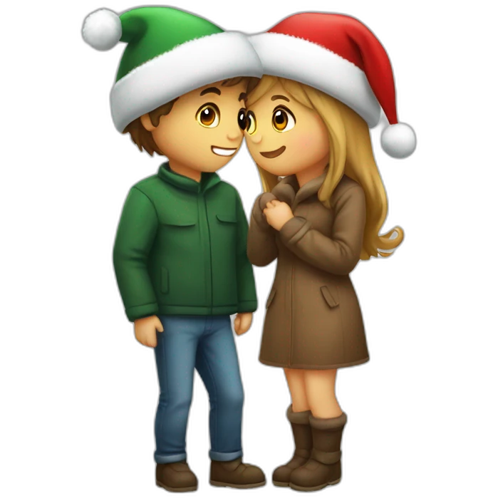 boy and girl kissing with cristmass hat emoji