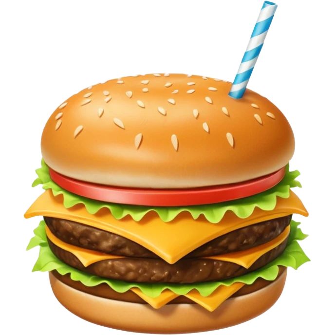 i want a Cheeseburger and Fries with a angle to 15–20° gentle bird’s-eye angle with a cold drink with ice cube with straw with some fries thicker like McDonald's french fries emoji