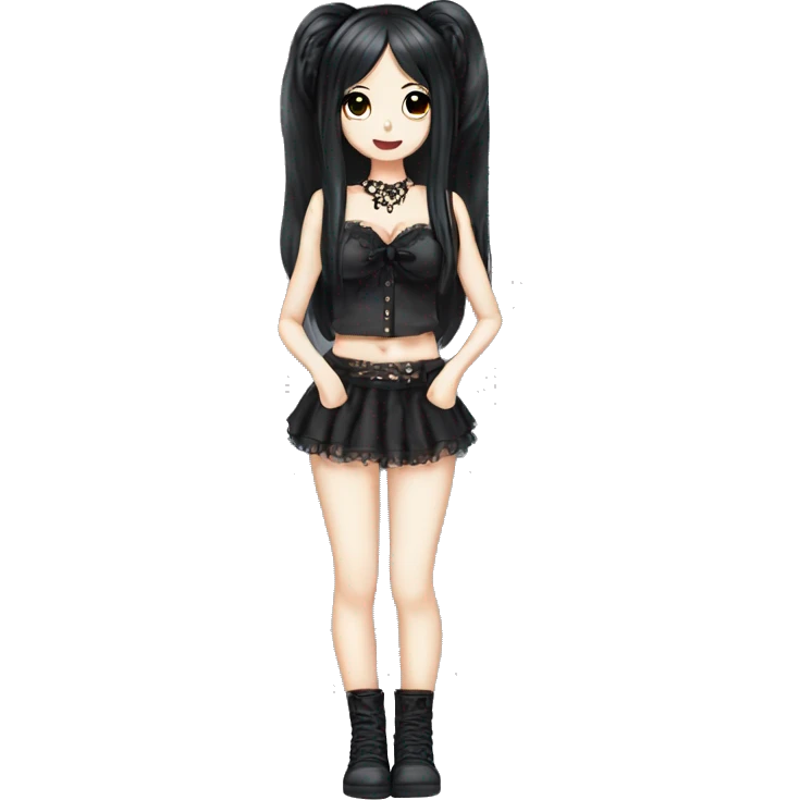 full body hime gyaru girl black hair goth clothes emoji
