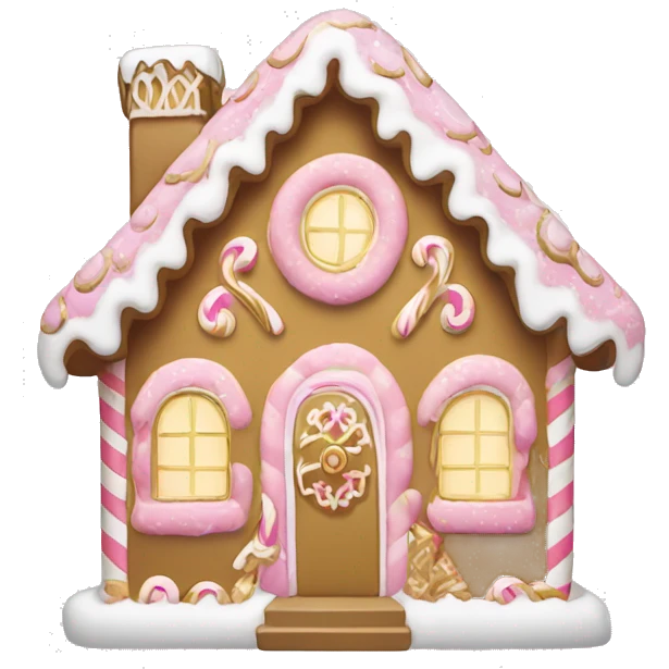 light pink and gold and white gingerbread house emoji