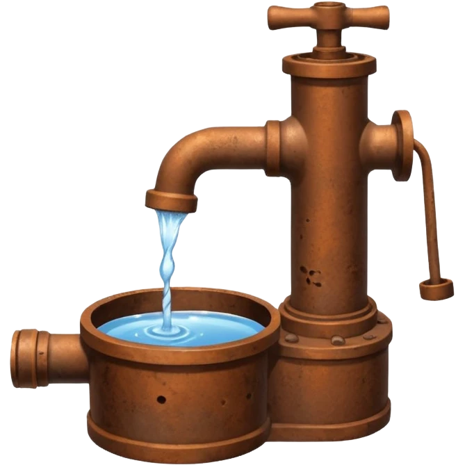 Ghibli style water pump with water pouring out of it emoji