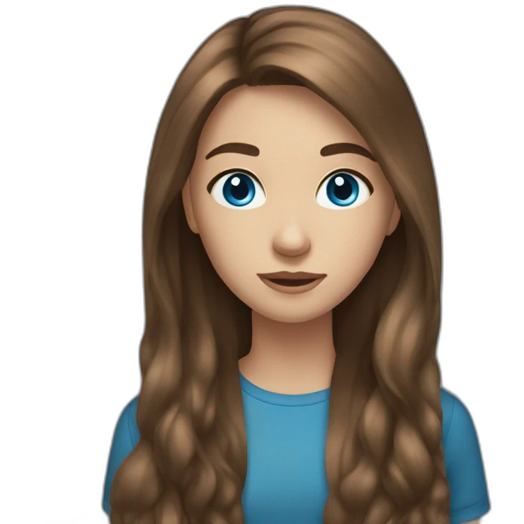 teenage girl with long brown hair and blue eyes emoji