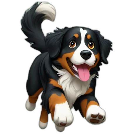 bernese mountain dog jumping in forest emoji