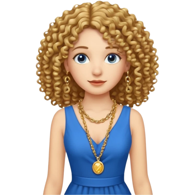 curly hair woman blue dress and chain emoji