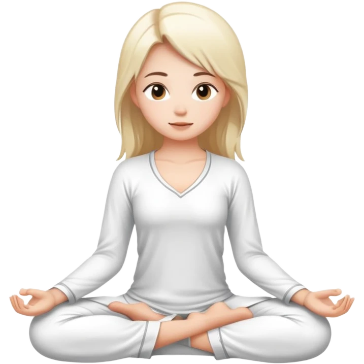 girl does yoga sitting in white atlas pajamas emoji