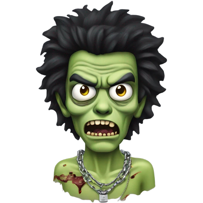 dancing black haired sid vicious zombie, wearing a necklace which has a padlock on it emoji