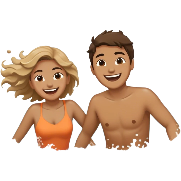 A person splashing water at their friend in the ocean, both laughing as the waves roll around them. The sun shines warmly above, capturing the joy of creating fun, embracing connection, and appreciating the moment with someone who makes life feel lighter.  emoji