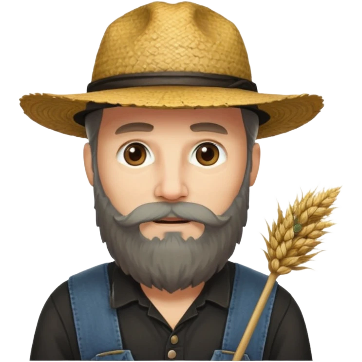 Puritan farmer male middle age with beard black clothes straw hat emoji