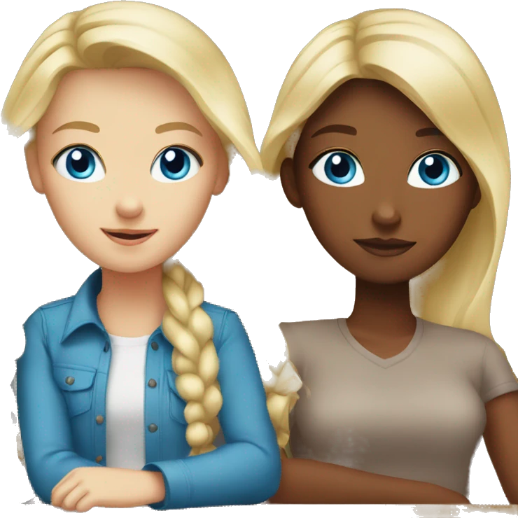 Blonde girl with blue eyes, 2 brown haired girls at a table emoji