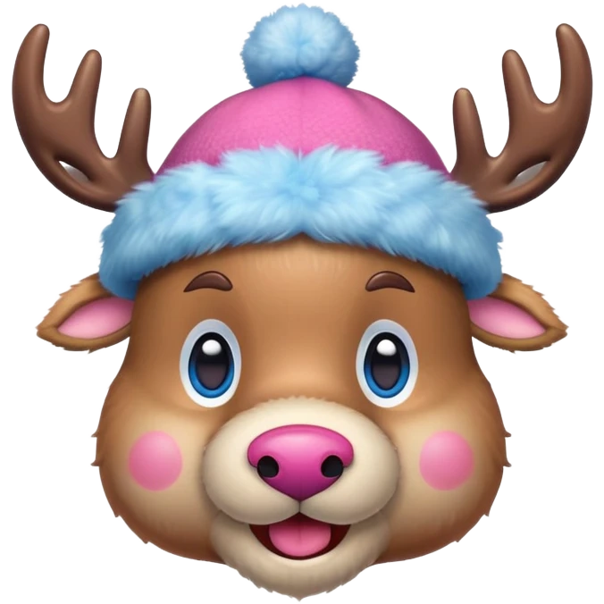 Tony Tony Chopper in cute reindeer form with pink hat and blue nose emoji
