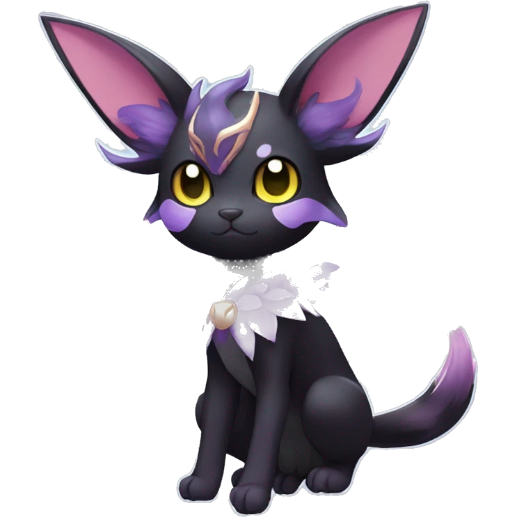 Shiny Cool Punk pastel Black beautiful ethereal fantasy Kawaii Sona Umbreon-Espeon-Litten-Fakemon-cat-animal with edgy bat-wings-ears vtuber model Full Body emoji