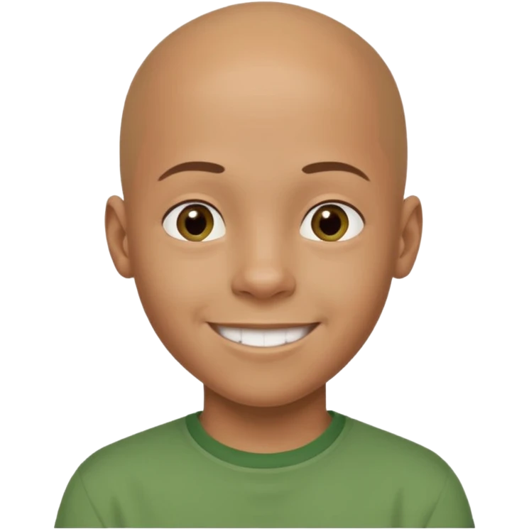 14-year-old bald African-European mixed boy with green shirt smiling emoji