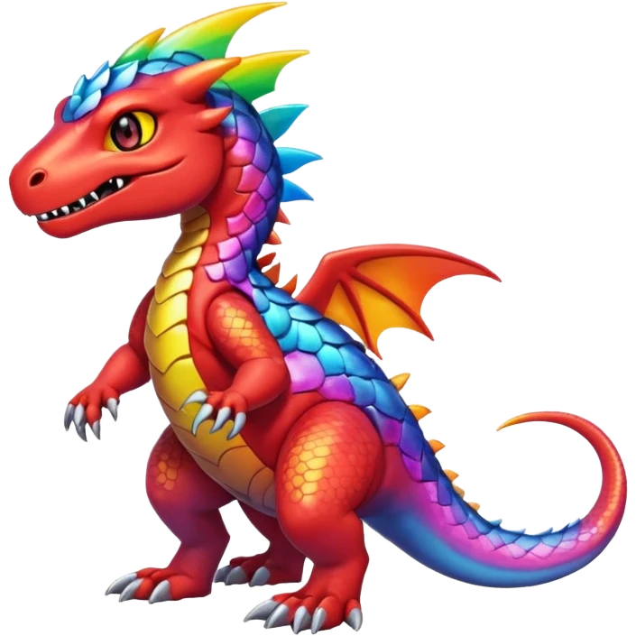 Cute Shiny rainbow iridescent Guilmon-Salandit-Fakémon-hybrid-creature (full body)  emoji