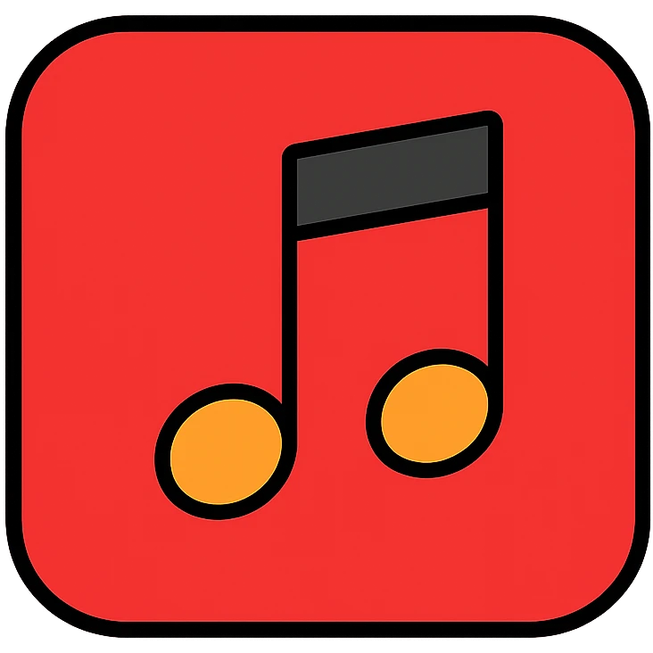 red music note app icon, flat design, bold red, music note symbol, minimal emoji