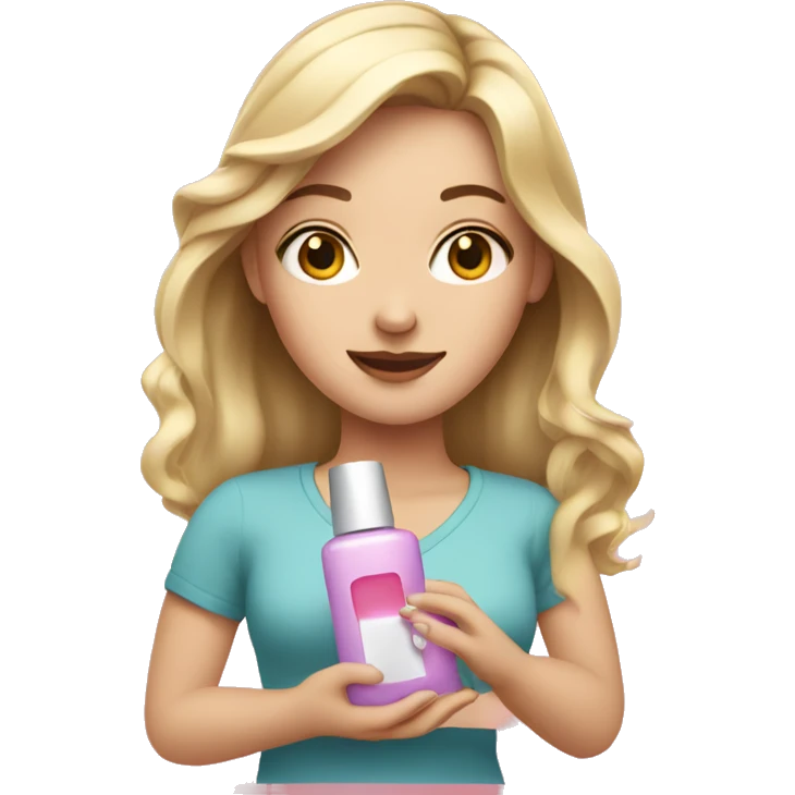 one white girl holding cosmetics in her hands emoji