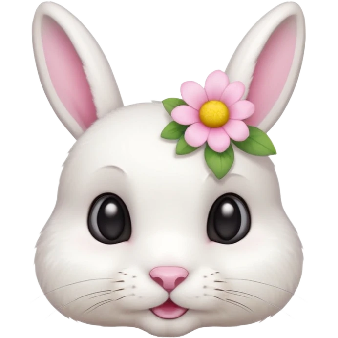 a cute white short haired rabbit head with a light yellow flower on its ears emoji