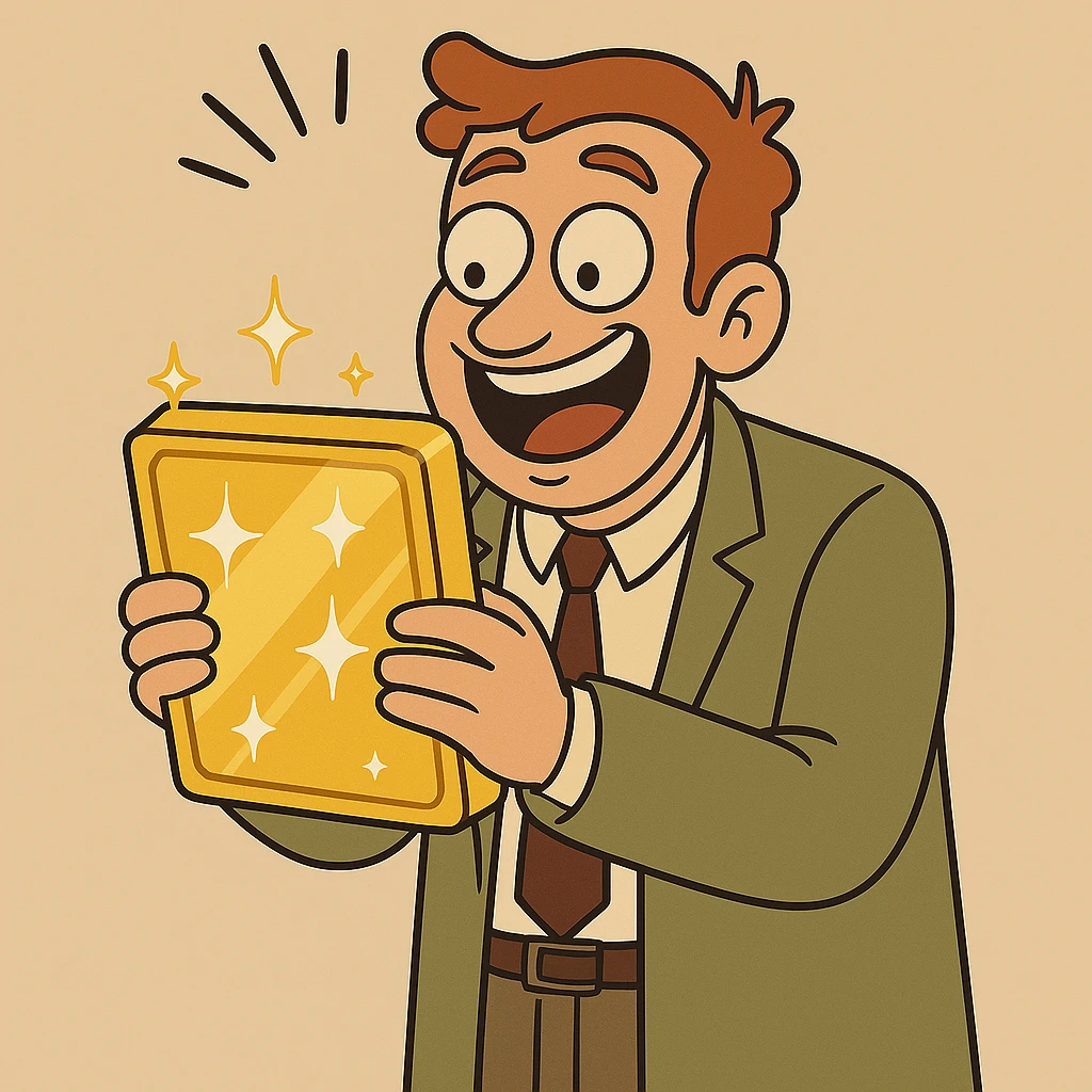 Add sparkles to the gold tablet in a cartoon style. emoji