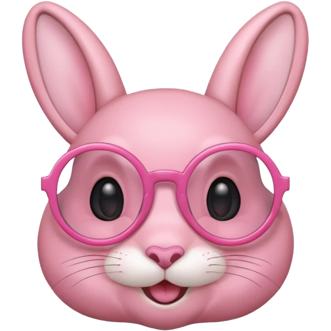 Pink bunny with big circular glasses, smiling, half body emoji