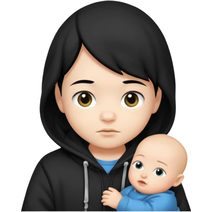 baby with black hair and black hoodie emoji